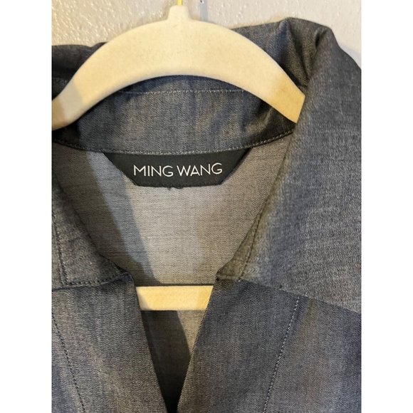 Ming Wang Side Pocket A Line Chambray Shirt Dress XL Dark Denim $195 Washable - Picture 15 of 16